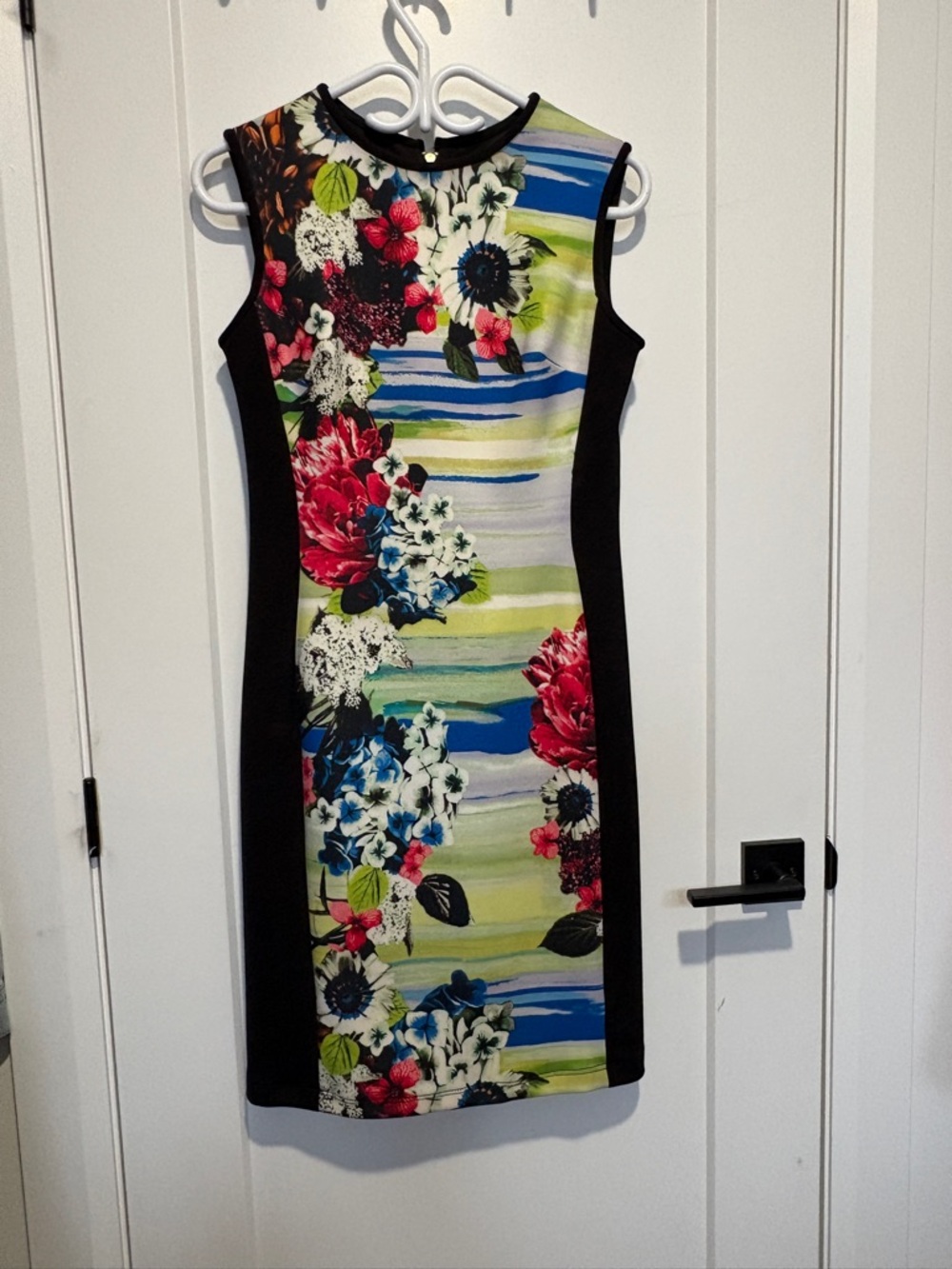 Maggy London Black-Panel Floral Stripe Midi Dress